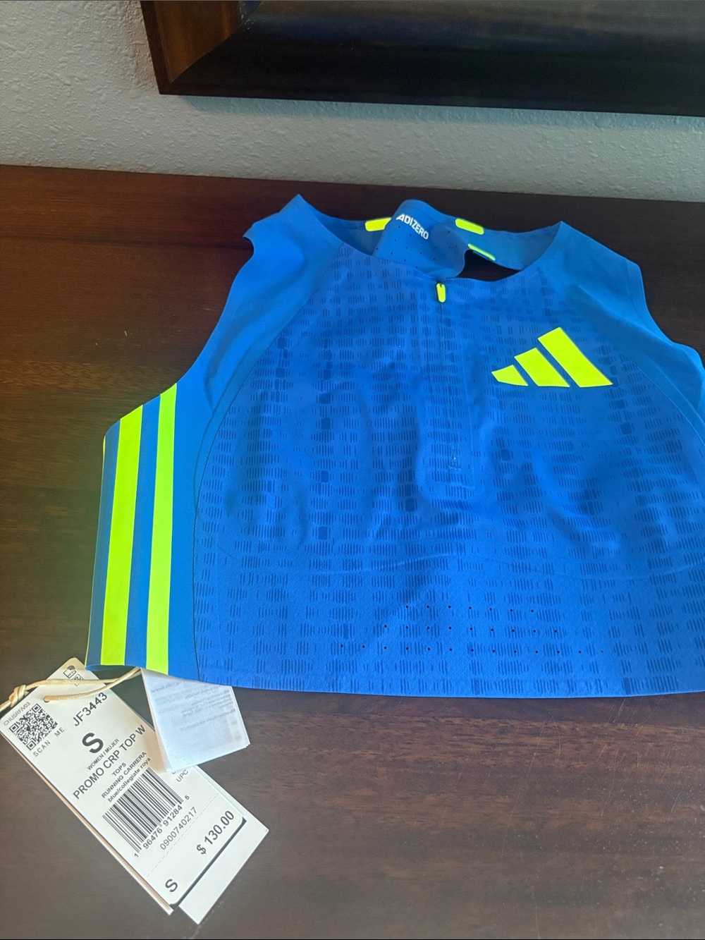 Adidas Blue & Neon Athletic Running Crop Top - Picture 4 of 12